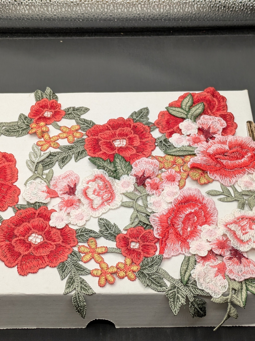 Floral Red & Pink Embroidered Applique Trim